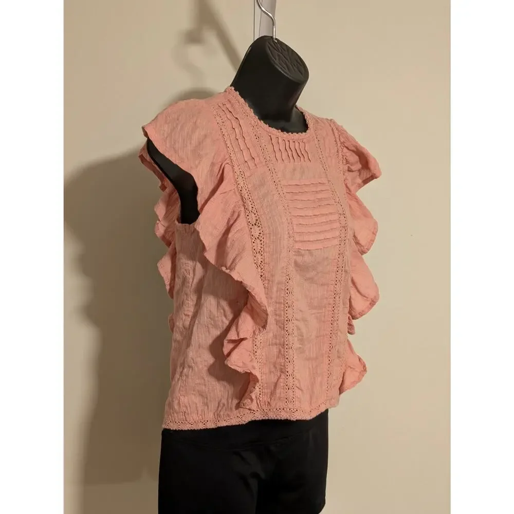 T. Rose Pink Ruffle Sleeveless 100% Cotton Blouse- Size S